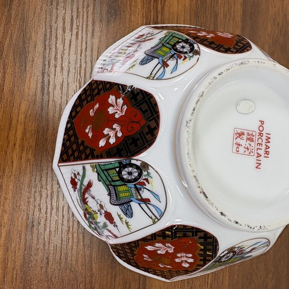 Imari Porcelain Bowl Hand Painted 7" Diameter Gold Trim Scalloped Edge Vintage - Picture 7 of 7